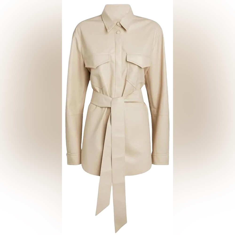 NVLT Vegan Leather Latte Women's Cream Belted Jacket New With Tags $189 MSRP L